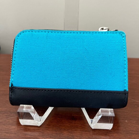 COACH Bleecker canvas half zip wallet EUC turquoise navy blue 74655 card case - Picture 2 of 8
